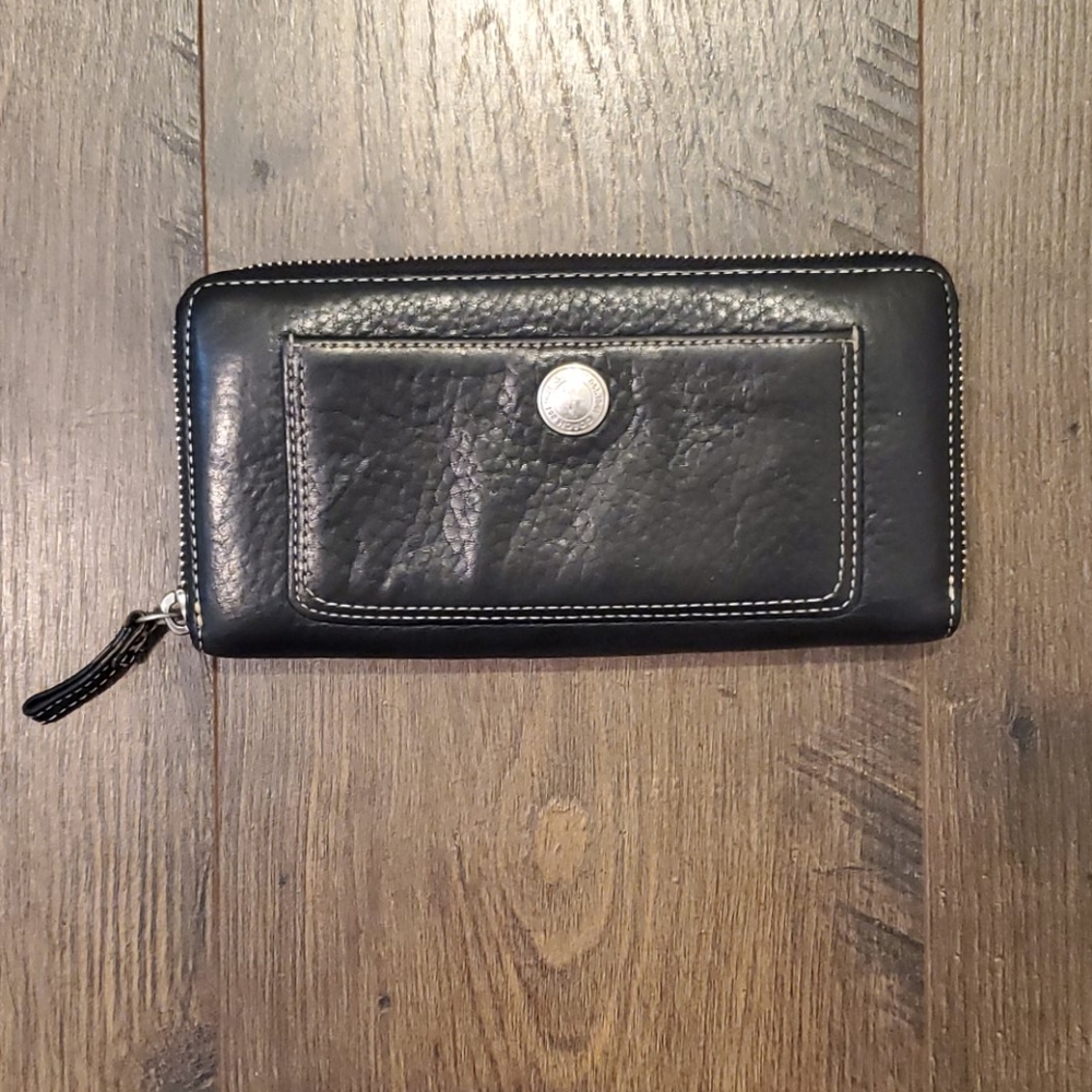 Leather Coach Accordion Zip Wallet